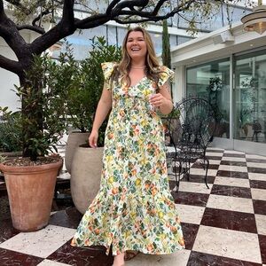 Show Me Your MuMu White Lemon Print Madi Dress with Green & Yellow Accents